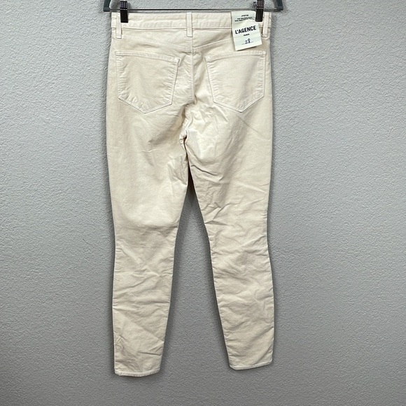 NWT L’Agence Jyothi Velvet Skinny Jeans Champagne Cream Crop Split Hem Sz 28 - Picture 4 of 15